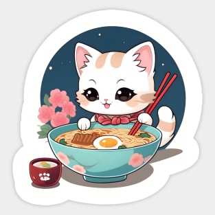 Ramen cat - funny, cute, gift idea, cats, for girls, women, kids, men, boys, christmas, birthday, gift, valentines day, mom, dad, japan, japanese culture, anime, manga, chibi, kawaii, japanese food lover, noodles, ramen, sushi, lover, kitty, cat lady, Sticker